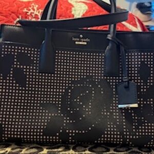 Kate Spade New York Satchel Tote – Black with Rose Cutout Design